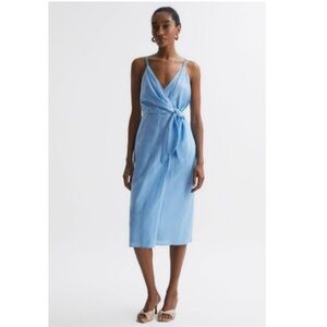 Reiss blue linen wrap dress
